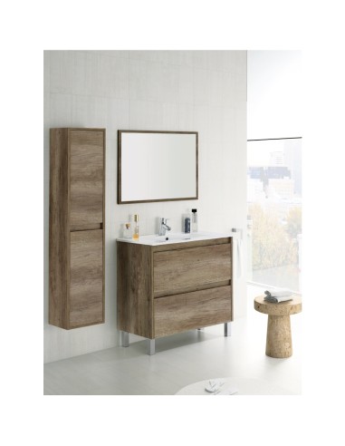 Columna baño suspendida, 2 puertas, marrón nordik