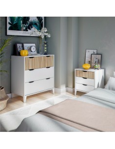 Comoda de 3 cajones, color blanco + natural 2