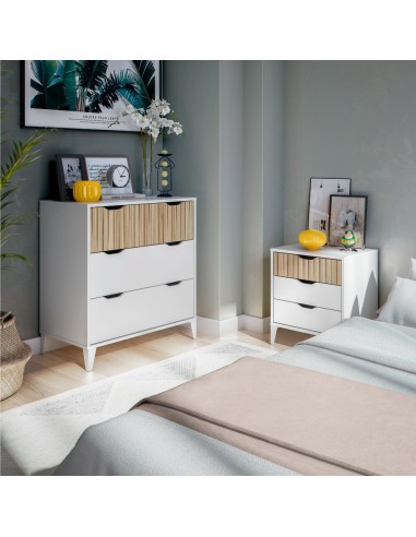 Comoda de 3 cajones, color blanco + natural