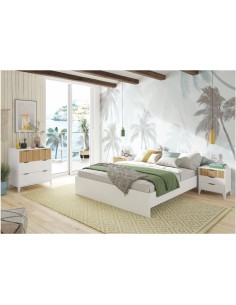 Mesita de noche, 3 cajones, blanco + natural 2