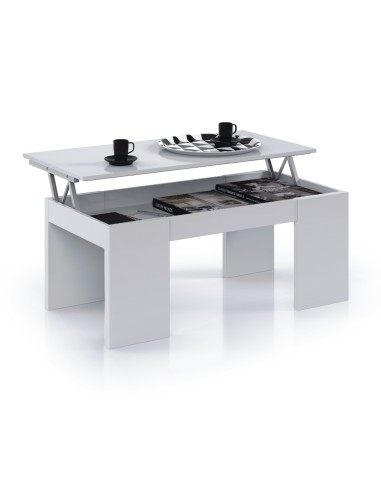 Mesa centro elevable, blanco brillo