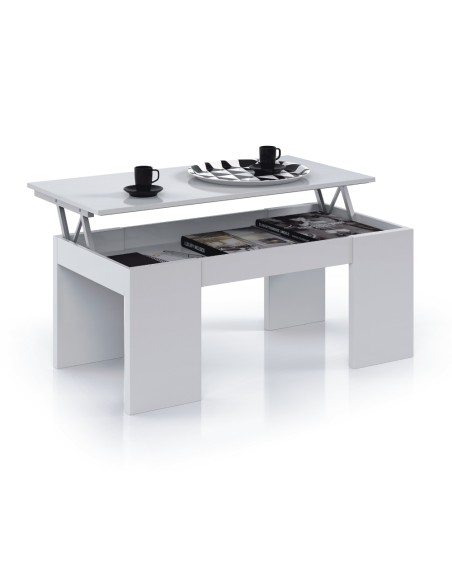 Mesa centro elevable, blanco brillo