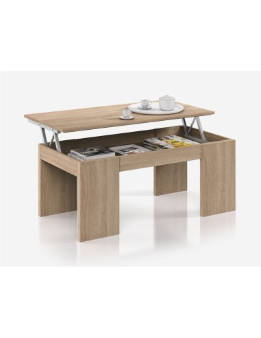 Mesa centro elevable, roble