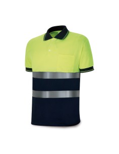 Polo amarillo fluorescente / azul marino, manga corta de alta visibilidad, xl
