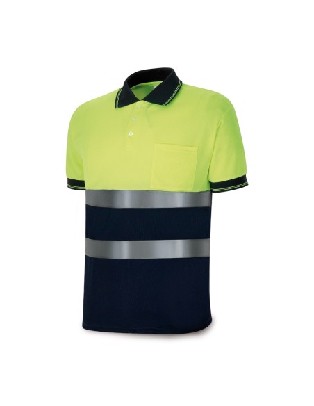 Polo amarillo fluorescente / azul marino, manga corta de alta visibilidad, xxl