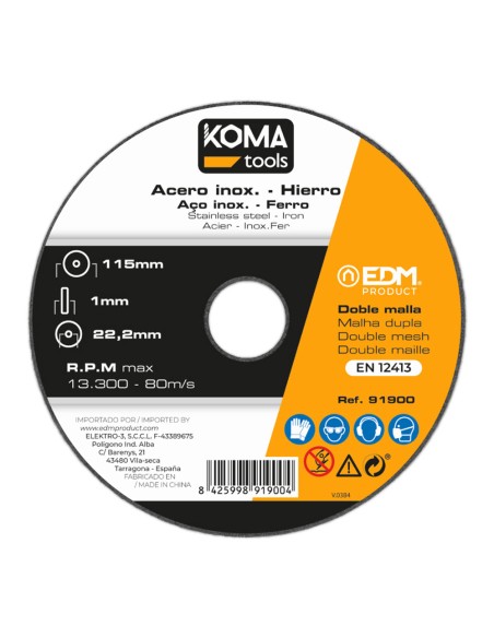 Disco corte hierro y acero inoxidable. ø115 x 1 x 22,2 mm