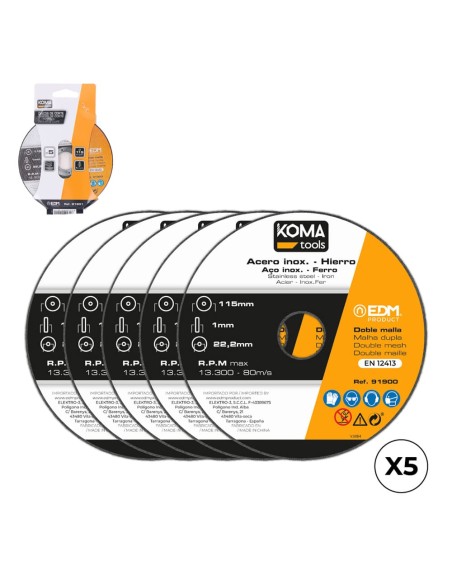 Discos corte set 5 uds hierro y acero inoxidable ø115 x 1 x 22,2 cm