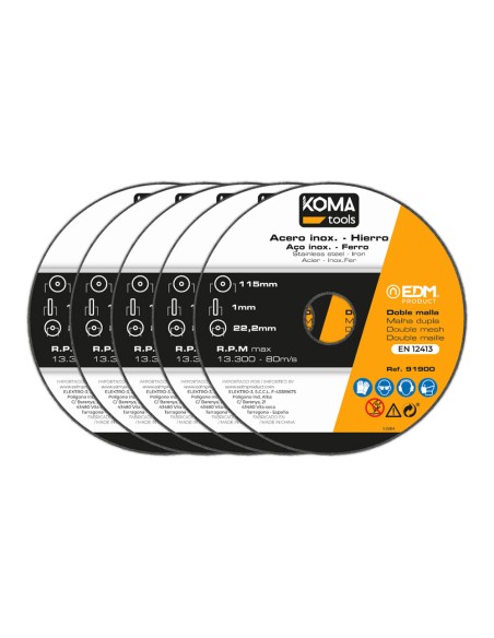 Discos corte set 5 uds hierro y acero inoxidable ø115 x 1 x 22,2 cm