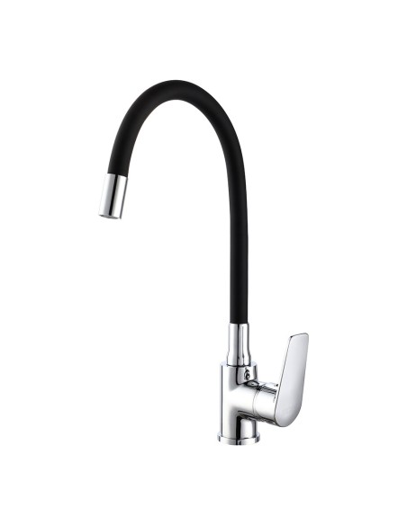 Grifo monomando de cocina caño alto flexible negro serie baiona