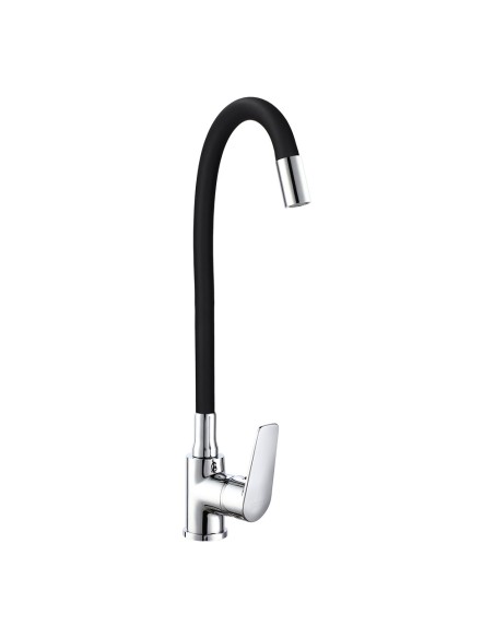 Grifo monomando de cocina caño alto flexible negro serie baiona