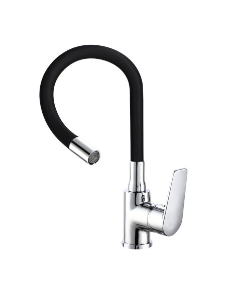 Grifo monomando de cocina caño alto flexible negro serie baiona