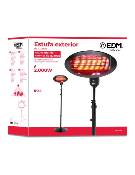 Estufa de cuarzo de exterior con pie - 2000w - edm
