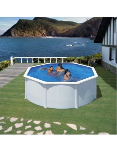 Piscina redonda de pared de acero con chapa blanca 350 x 120 cm 2