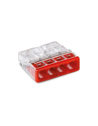 Conector rápido 4 vias, ø maximo 2,5 mm², transparente / roja