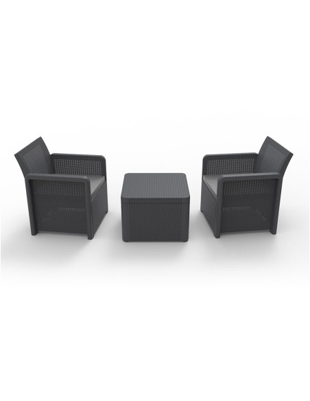 Conjunto jardin nassau grafito 3 piezas antracita + cojines