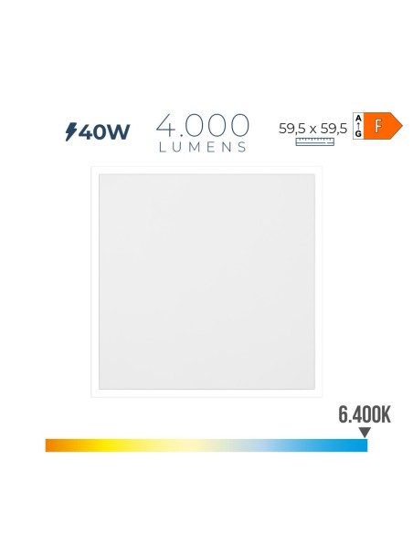 Panel led 40 w 6400 k 4300 lm luz fria 59,5 x 59,5 x 2,9 cm