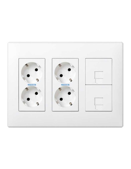 Caja con 4 schuko + 2 rj45, 500 cima superficie o empotrar blanca Caja con 4 schuko + 2 rj45, 500 cima superficie o empotrar blanca