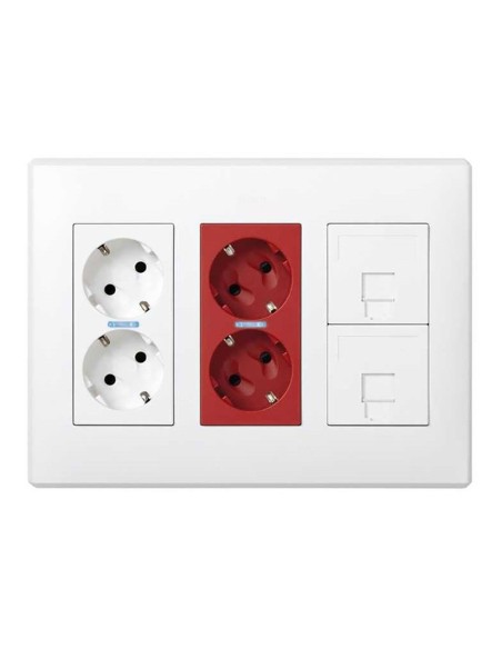 Caja con 2 schukos blancos + 2 schukos rojos + 2 rj45 500 cima superficie o empotrar blanca Caja con 2 schukos blancos + 2 schukos rojos + 2 rj45 500 cima superficie o empotrar blanca