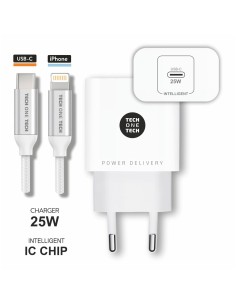 Cargador 25 w ultrarrápido pd + cable nylon ligthning blanco 1 m 2