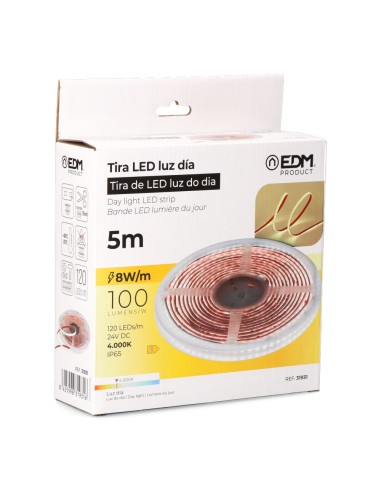 Tira led adhesiva 4.000k 8 w/m 100 lm/w 24 v dc...