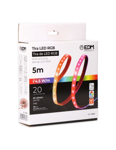 Tira led adhesiva 4,5 w/m 20 lm/w 24 v dc ip65,...