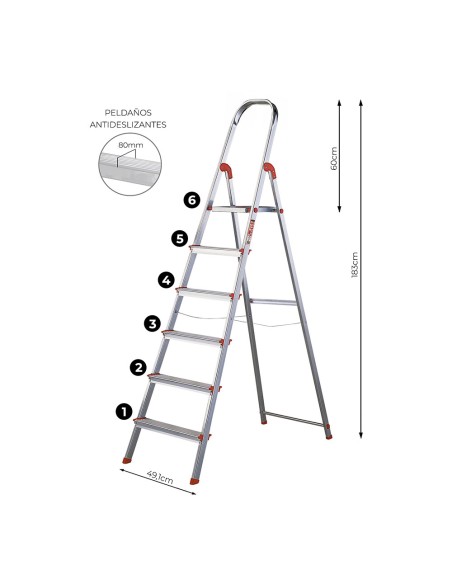 Escalera unica 6 peldaños 122 cm