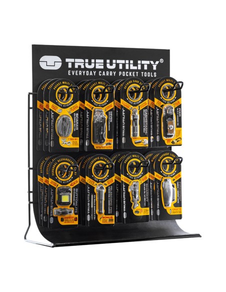 Expositor 8 ganchos true, metalico negro, con 8 referencias, 3 unidades de cada una, total 24 unidades, 41 x 20 x 45 cm