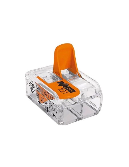 Conector rápido con palanca 2 vias, ø maximo 4 mm², 450 v , 32 a transparente 13,2 x 18,6 x 8,4 mm