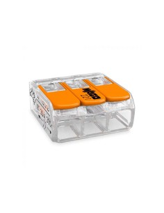 Conector rápido con palanca 3 vias, ø maximo 4 mm², 450 v , 32 a transparente 18,8 x 18,6 x 8,4 mm