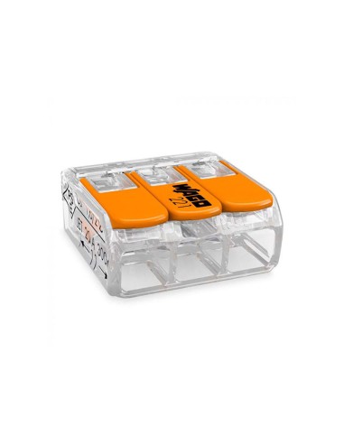 Conector rápido con palanca 3 vias, ø maximo 4 mm², 450 v , 32 a transparente 18,8 x 18,6 x 8,4 mm
