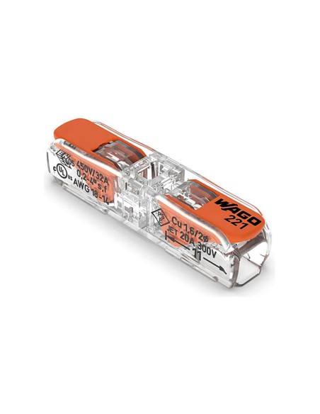 Conector rápido en linea con palanca 2 vias, ø maximo 4 mm², 450 v , 32 a transparente 8,1 x 35,5 x 8,9 mm