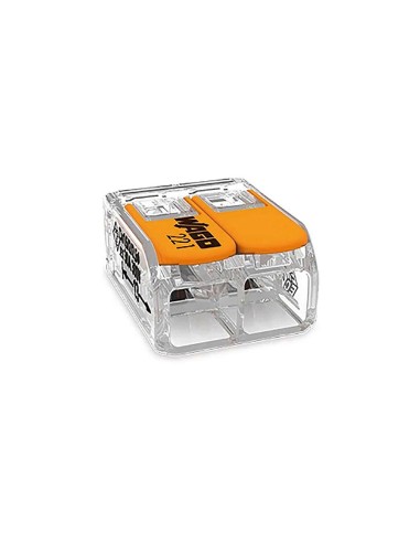 Conector rápido con palanca 2 vias, ø maximo 6 mm², 450 v , 41 a transparente 16 x 21,1 x 10,1 mm
