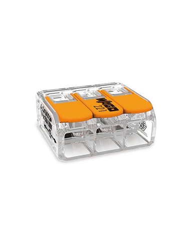 Conector rápido con palanca 3 vias, ø maximo 6 mm², 450 v , 41 a transparente 22,9 x 21,1 x 10,1 mm