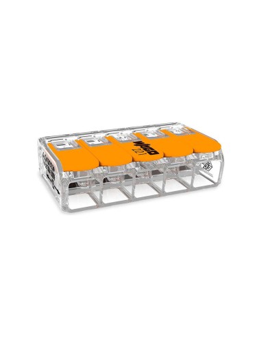 Conector rápido con palanca 5 vias, ø maximo 6 mm², 450 v , 41 a transparente 36 x 21,1 x 10,1 mm