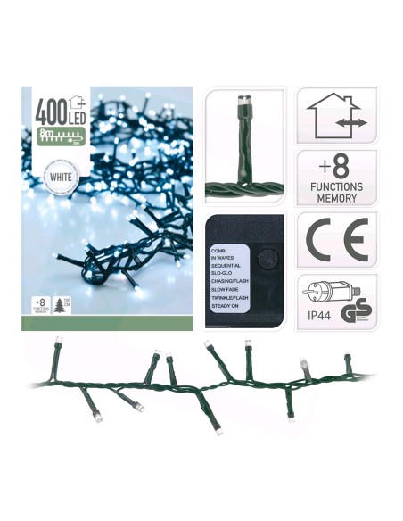 Guirnalda "tipo espino" multifuncion 400 leds luz fria 11m (ip44 exterior)