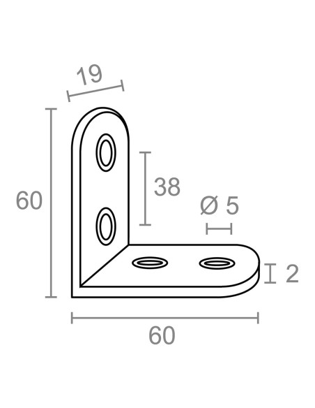 Ángulo refuerzo an24, acero inoxidable, 60 x 60 x 19 mm. 4 unidades