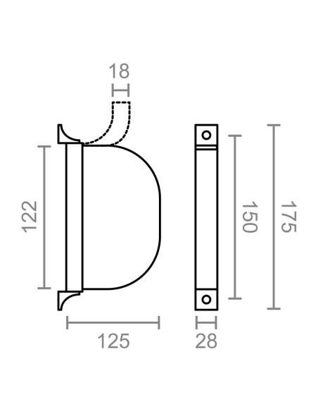 Recogedor exterior abatible pr02 18 mm blanco, 175 x 32 x 120 mm