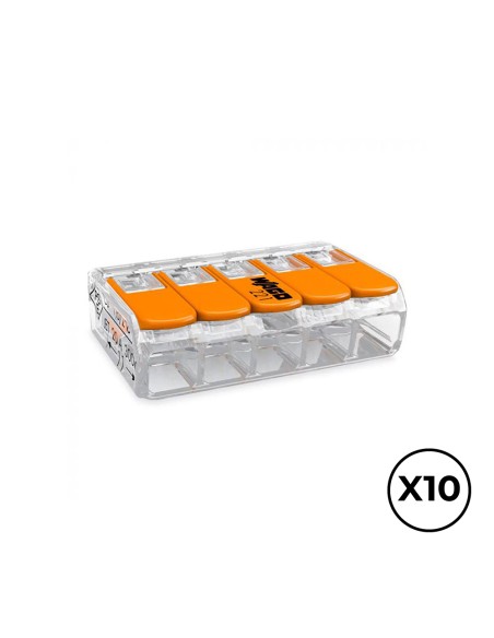 Conector rápido con palanca 5 vias, ø maximo 4 mm², 450 v , 32 a transparente 30 x 18,6 x 8,4 mm, 10 uds