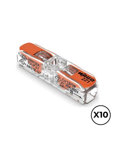 Conector rápido en linea con palanca 2 vias, ø maximo 4 mm², 450 v , 32 a transparente 8,1 x 35,5 x 8,9 mm, 10 uds