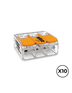 Conector rápido con palanca 3 vias, ø maximo 6 mm², 450 v , 41 a transparente 22,9 x 21,1 x 10,1 mm, 10 uds