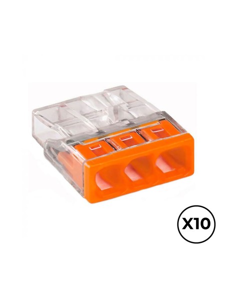 Conector rápido 3 vias, ø máximo 2,5 mm², transparente / naranja, 10 uds