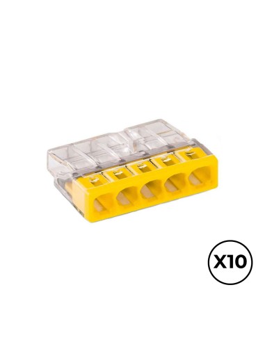 Conector rápido 5 vias, ø máximo 2,5 mm², transparente / amarilla, 10 uds