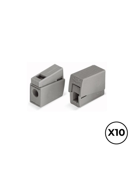 Conector rápido en linea presilla 2 vias, 1 rígido + 1 rígido, semirígido o flexible ø máximo 2,5 mm², gris, 10 uds