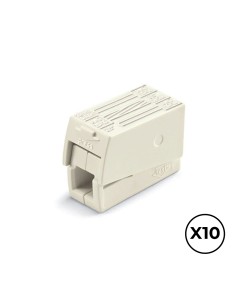 Conector rápido en linea presilla 3 vias, 2 rígidos + 1 rígido, semirígido o flexible ø máximo 2,5 mm², blanco, 10 uds