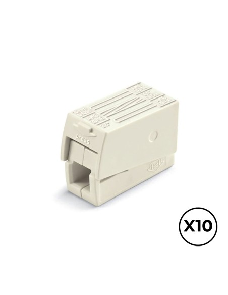 Conector rápido en linea presilla 3 vias, 2 rígidos + 1 rígido, semirígido o flexible ø máximo 2,5 mm², blanco, 10 uds
