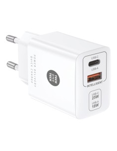 Cargador ultrarrápido 25 w usb-c + usb-a pd, blanco