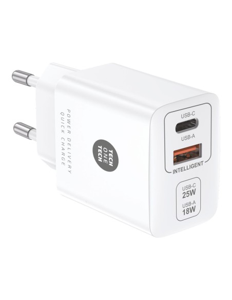 Cargador ultrarrápido 25 w usb-c + usb-a pd, blanco