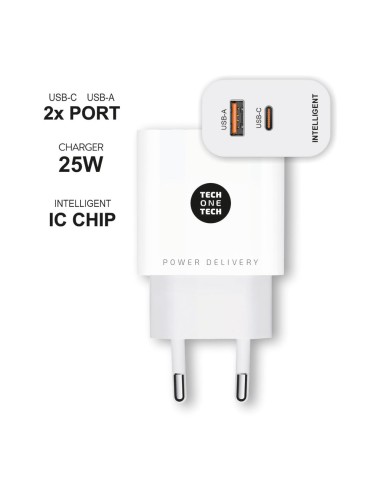 Cargador ultrarrápido 25 w usb-c + usb-a pd,...