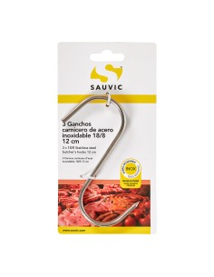 Ganchos carnicero inoxidable 18/8, 12 cm de longitud, blister 3 unidades