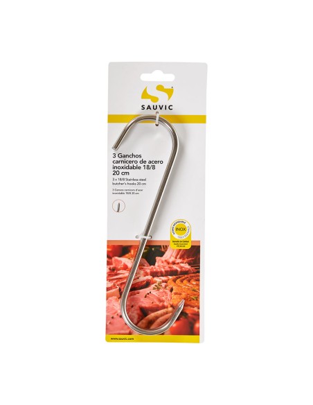 Ganchos carnicero inoxidable 18/8, 20 cm de longitud, blister 3 unidades